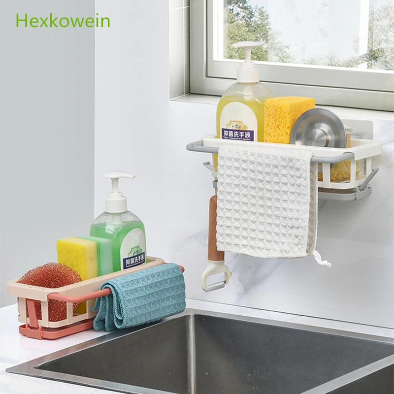 Kitchen Sponge Sink Holder Punch-free Dish Drain Rack Storage Shelf Bathroom Shelves Hanging Rack Organizer Accessories