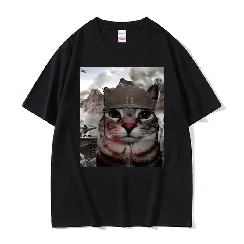 Thousand Yard Stare Funny Cat Meme T Shirts Men Women's Fashion Casual Short Sleeve T-shirts Cotton Oversized T-shirt Streetwear