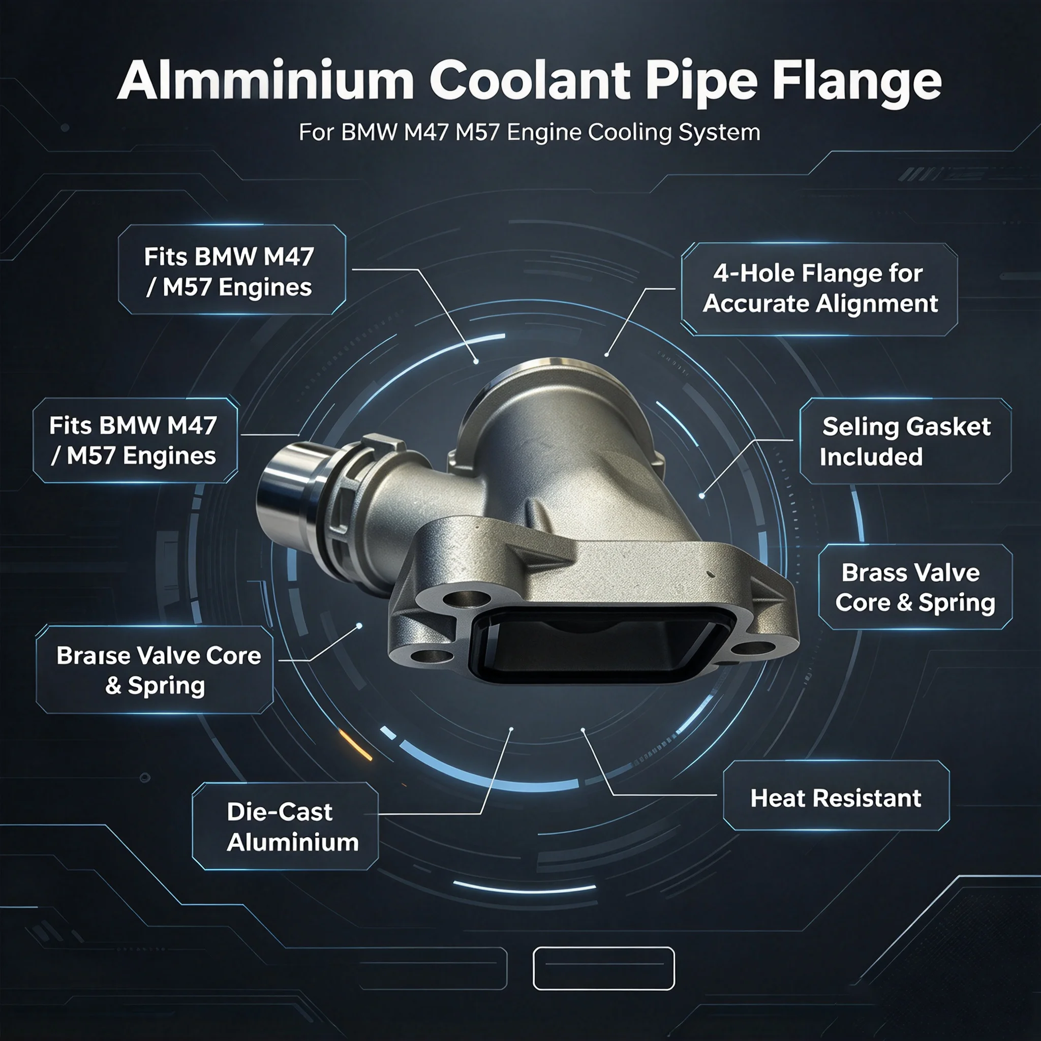 1 Stück Aluminium-Wasserpumpen-Thermostatanschluss Kühlmittelflanschrohr für BMW M47 M57 111122247744 11127806196 Motorteile – Detail 4