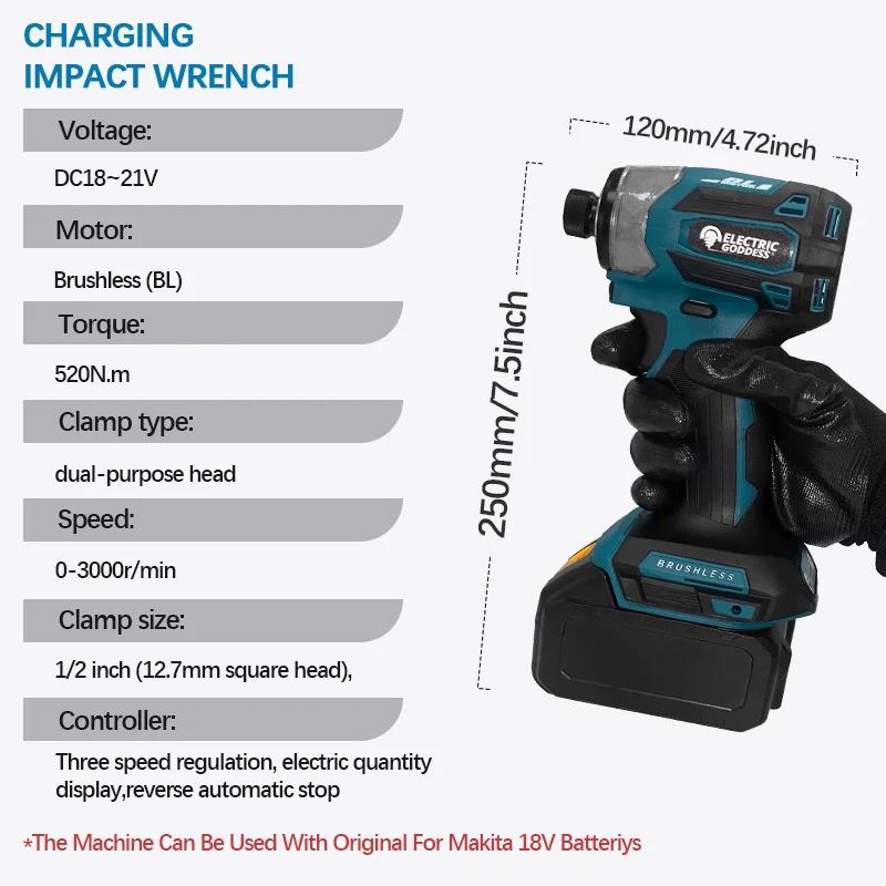 Electric Goddess DTD173 180Nm  Electric Impact Driver ScrewdriverBrushless Cordless Wood/Bolt/T-Mode For Makita 18V Battery ﻿