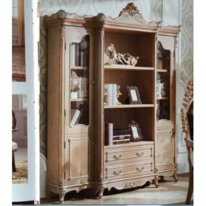Classic American study bookcase Cross-border export library Southwest birch leather corner bookcase Vintage study furniture