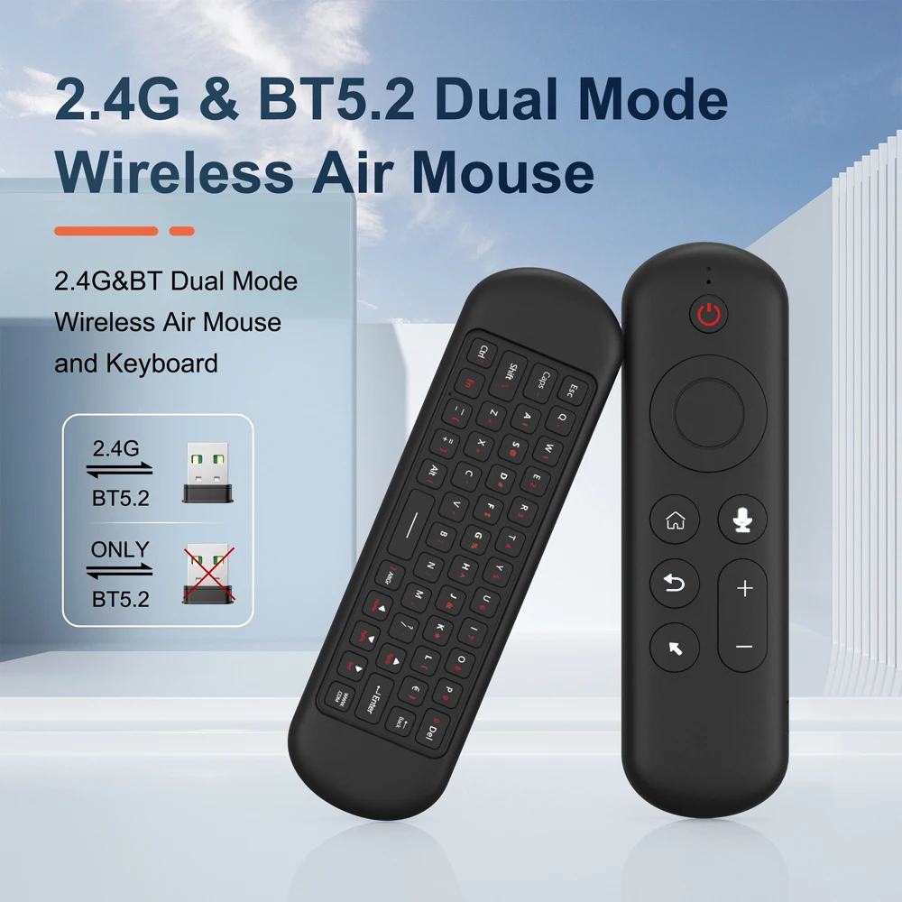 Mini Keyboard Dual Mode 2.4G BT5.2 Gyroscope 7 Color Backlit Wireless Remote Control Air Mouse for Android Smart TV Box PC