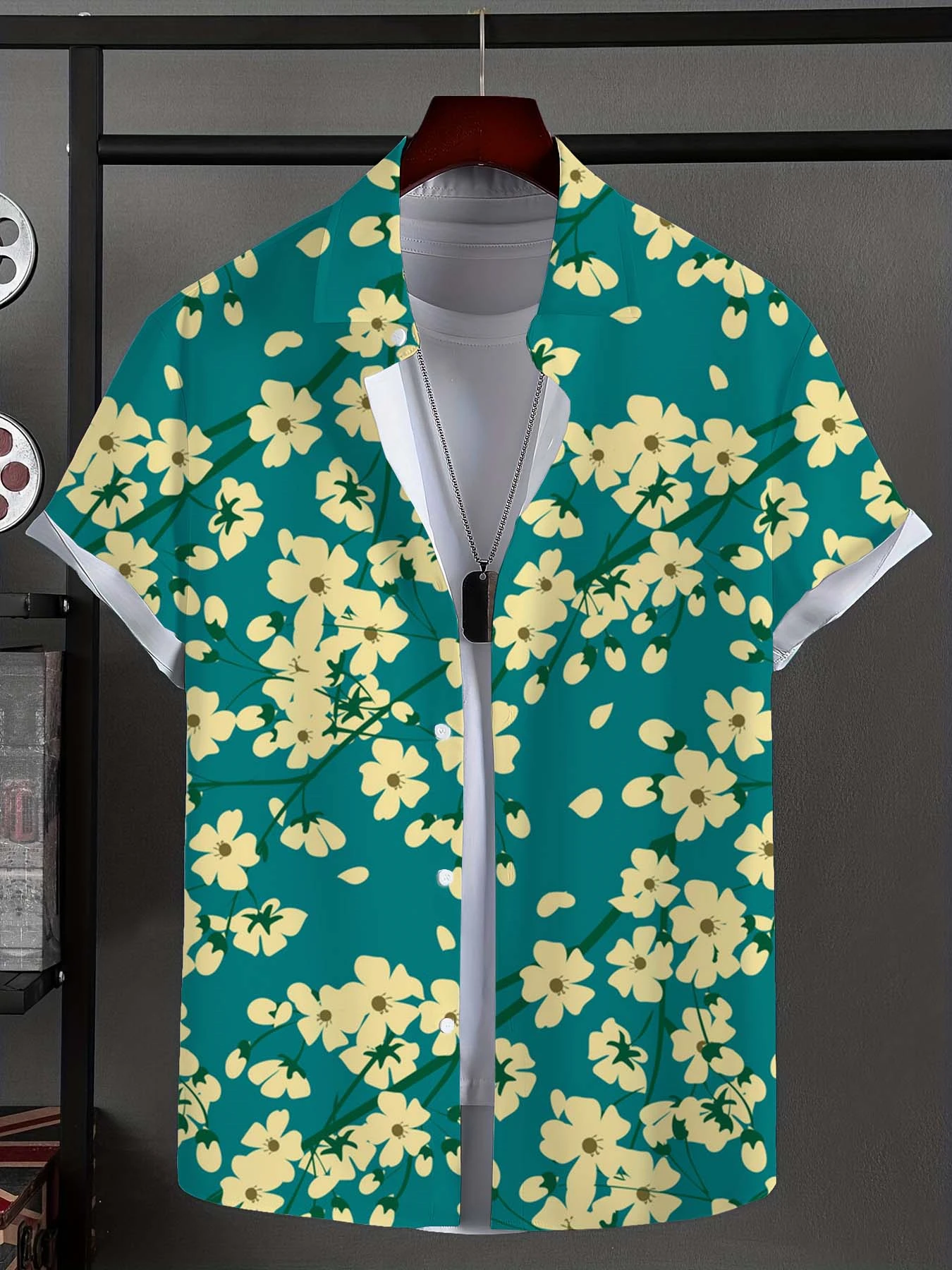 Men's Shirt Fashion Plant Flowers Graphic Tops Hawaiian Shirt Button up Beach Vacation Shirts Short Sleeve Casual Shirts for Men