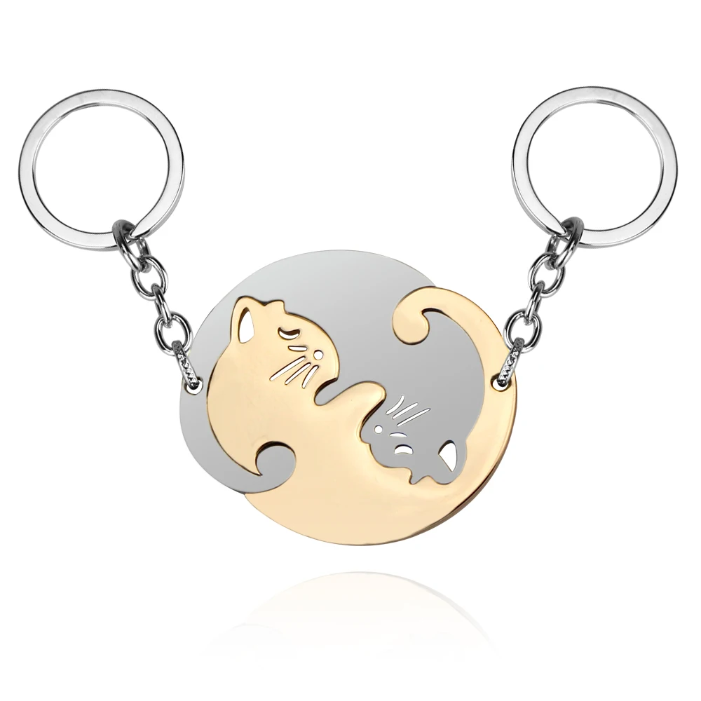 1 Pair Creativity Cute Stainless Steel Cartoon Cat Keychain Couple Animal Matching Key Ring Pendants Valentine Friendship Gift - view 6