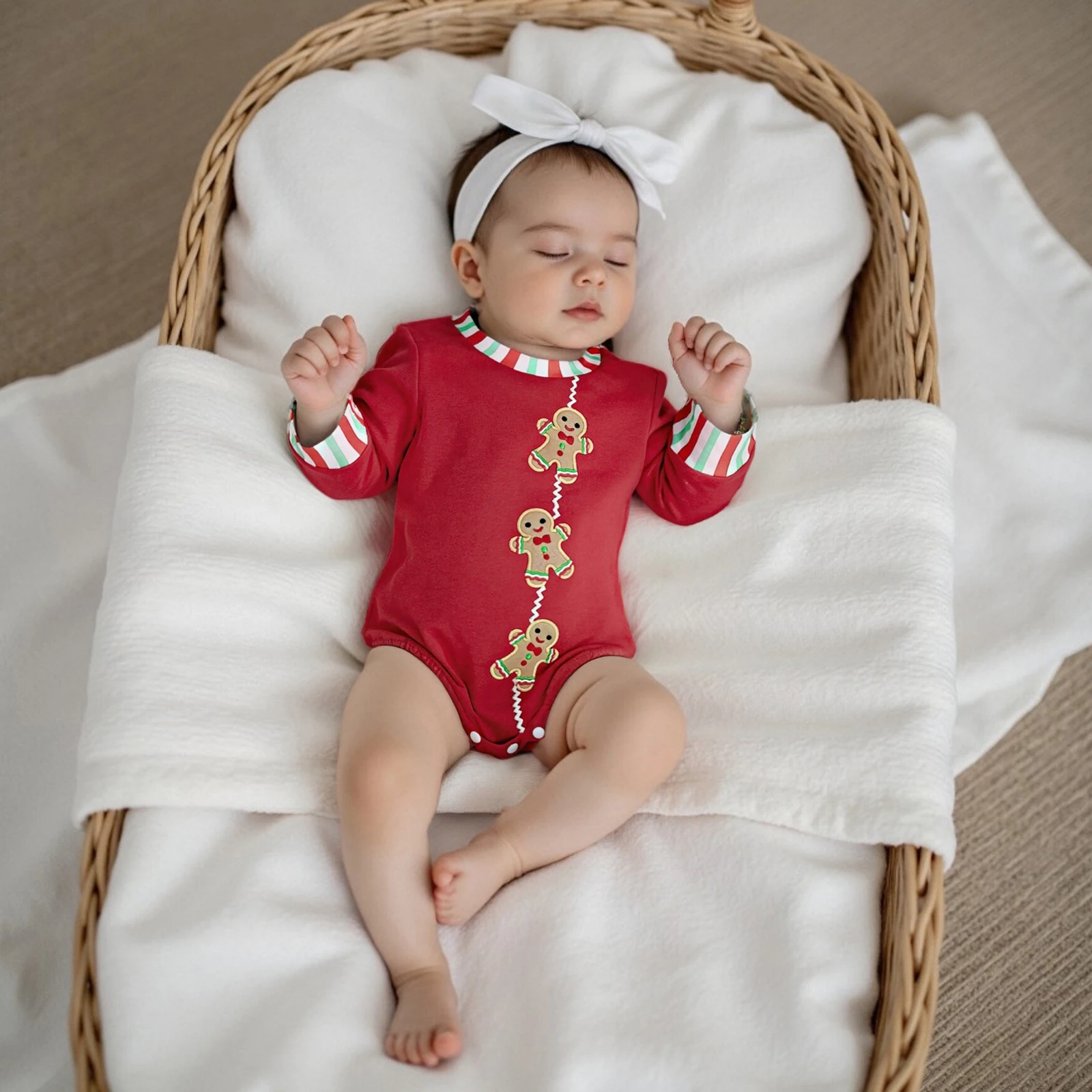 2026 السنة الجديدة عيد الميلاد الطفل عيد الميلاد الزنجبيل التطريز رومبير طويلة الأكمام طاقم الرقبة فقاعة بذلة للأولاد الرضع الأولاد #4