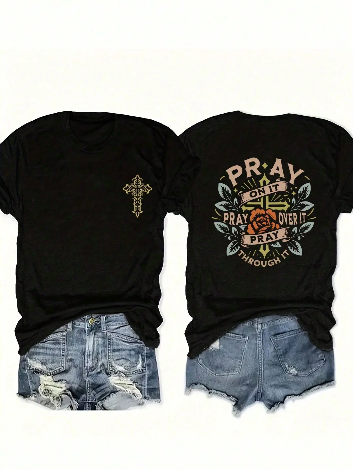 

Женская повседневная футболка больших размеров с короткими рукавами и принтом молитвы Faith, летние футболки с круглым вырезом и графическим рисунком, женские топы