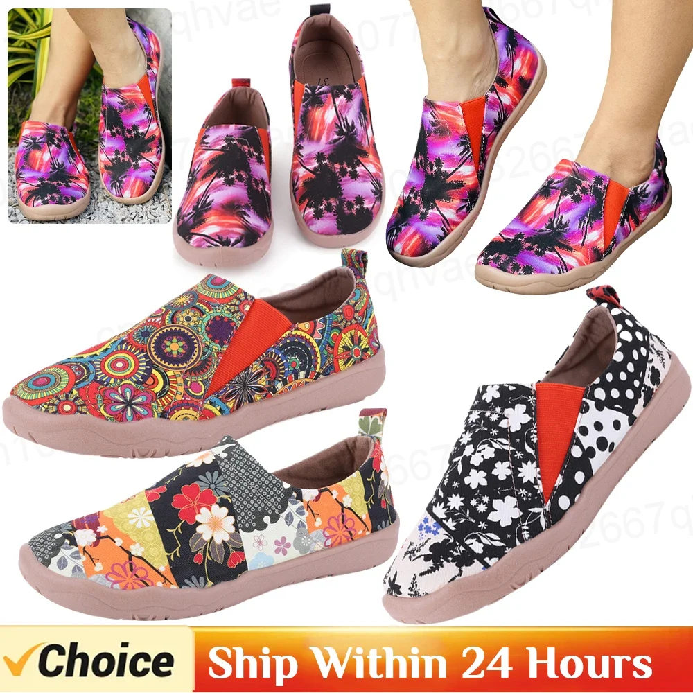 

Женские лоферы с художественной росписью, парусиновая прогулочная обувь, Нескользящая повседневная дорожная обувь, дышащая обувь без шнуровки на плоской подошве, удобная для повседневной носки