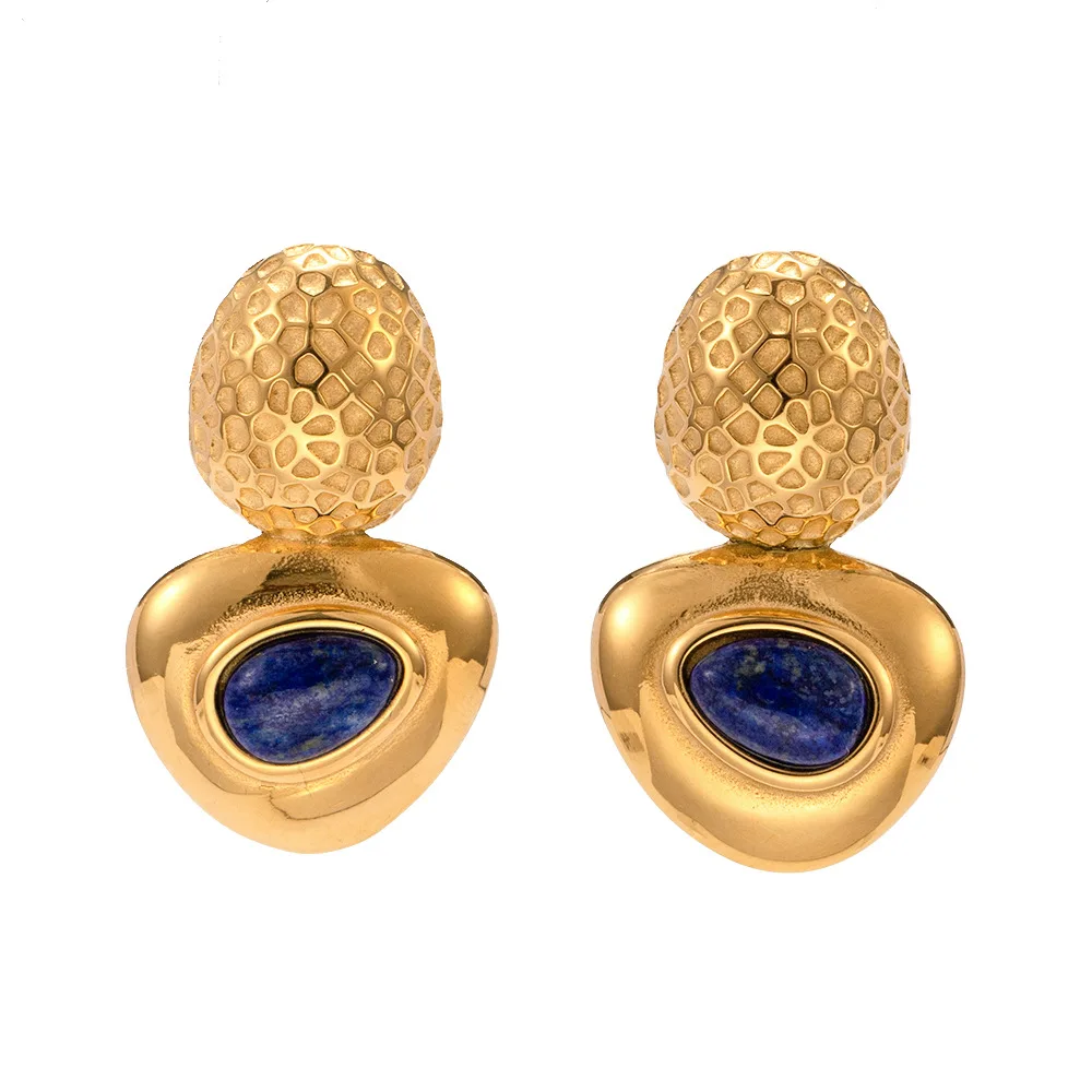 

Stainless Steel PVD 18K Gold Plated Tarnish Vintage Blue Stone Drop Earrings For Woman Jewelry Wholesale 2023 Trendy