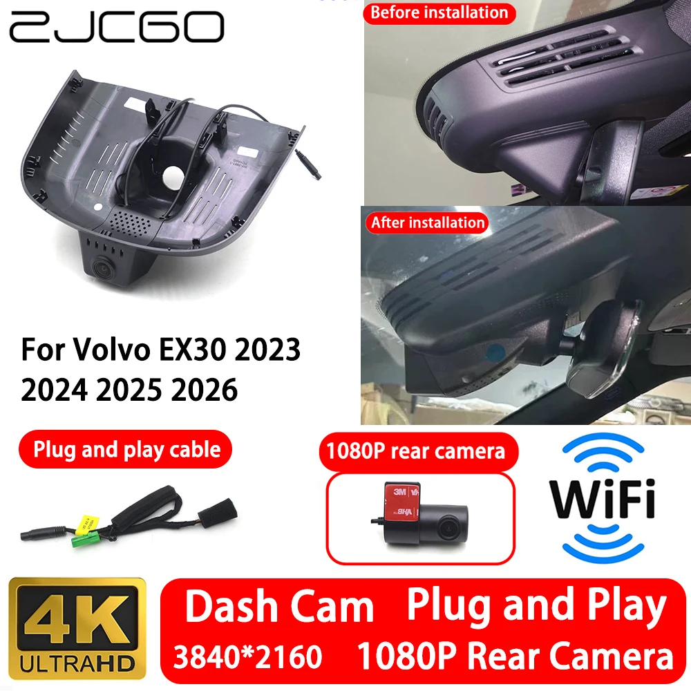 

for Volvo EX30 2023~2026 4K 2160P Front Rear Camera Dash Cam Wifi Plug and Play Video Recorder Loop Recording Night Vision