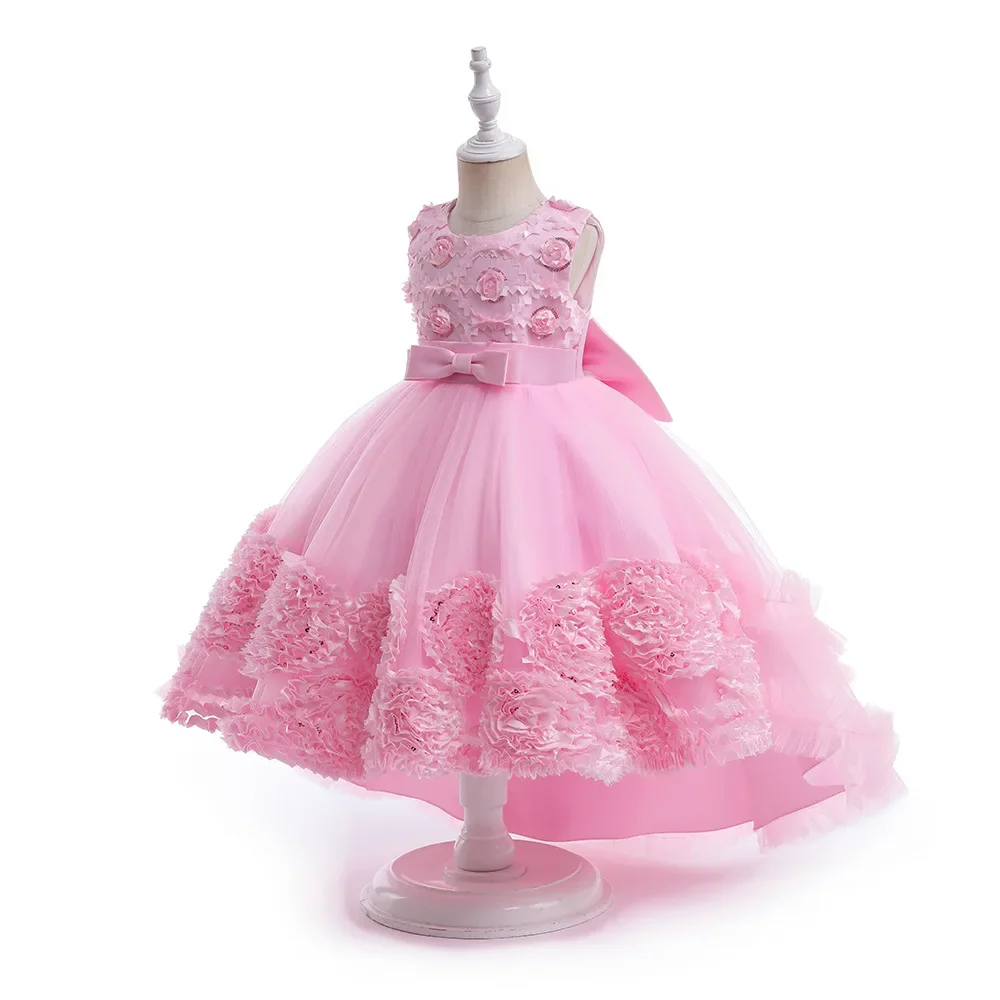 Fashion Flower Girl Dresses Lace Mesh Sleeveless Party Dress for Kids Girl Summer Children Girls Evening Dresses 4-12 Years