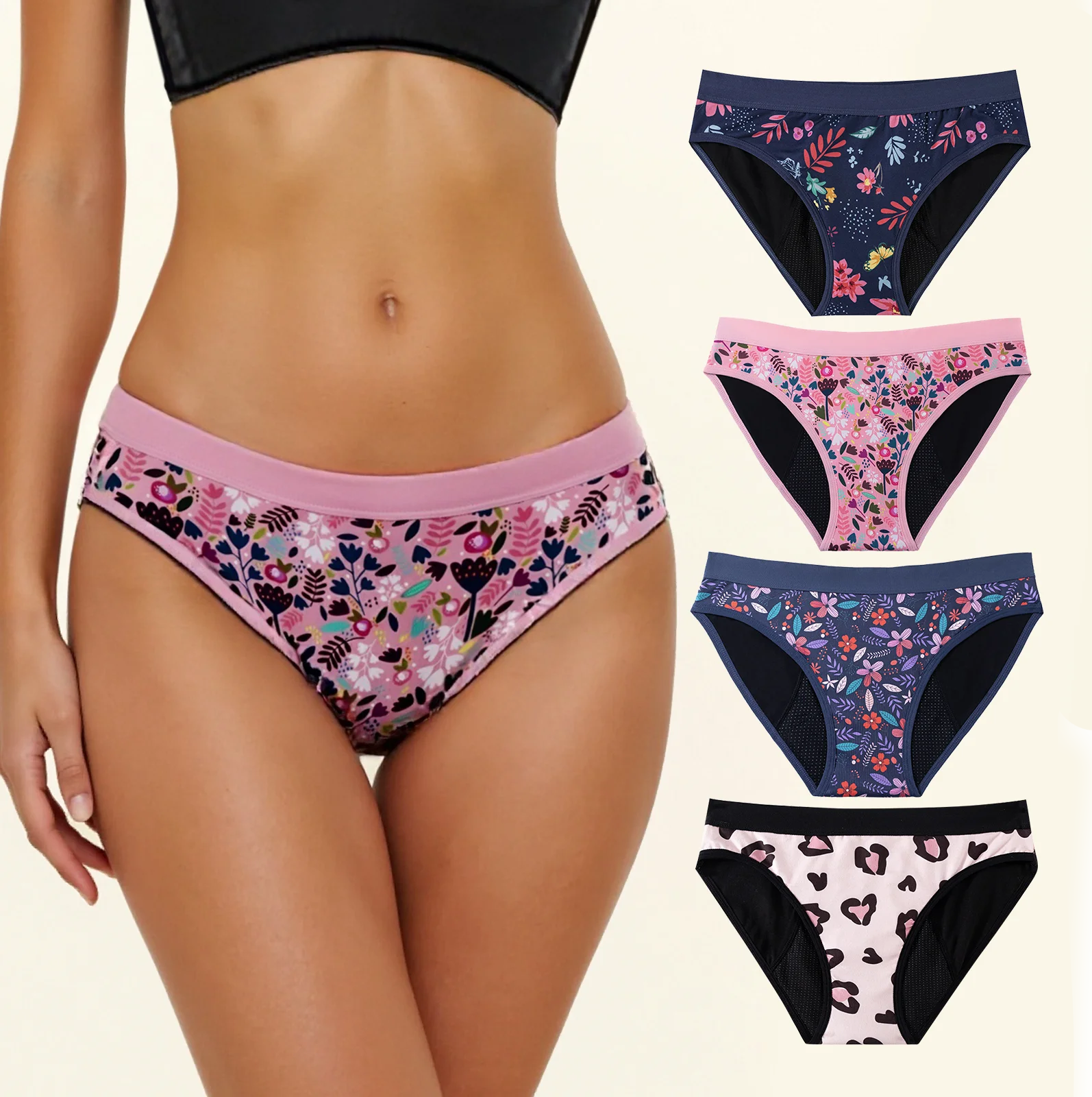 

3pcs Women's Seamless Ice Silk Underwear Menstrual Period Brief High-Cut Bikinis Menstrual Leak Proof Underwear for Women Bikini