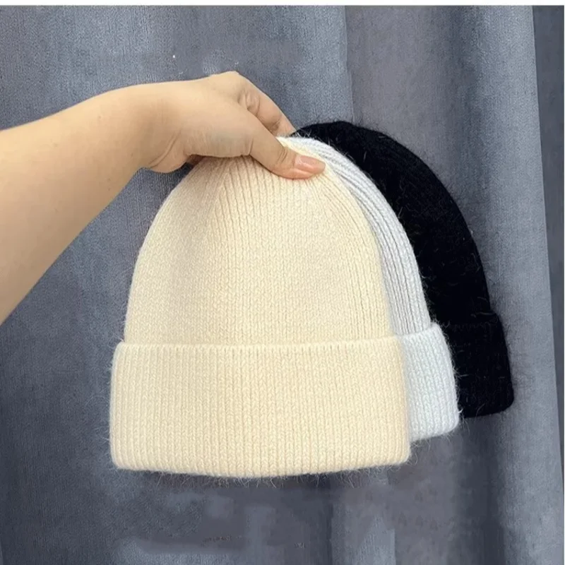 Winter Hüte Frau Beanie Kaninchen Fell Gestrickte Warm Halten Baggy Cap Outdoor Ski Cap Weibliche Motorhaube Kalt Beweis Casual Solide Weiche Hut