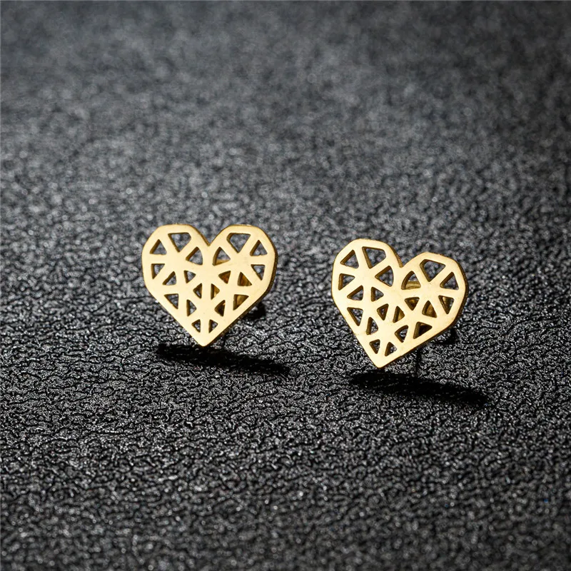 New Trendy Stainless Steel Love Heart Stud Earrings for Women Marriage Engagement Piercing pendientes mujer Jewelry