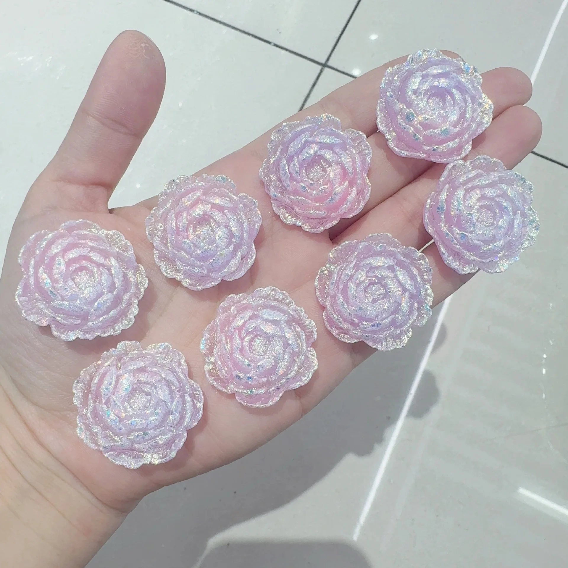 500PCS Sparkling 30MM Soft Rubber Bursting Double Petal Rose Resin Luminous DIY Accessory Hair Accessories for Mobile Phones
