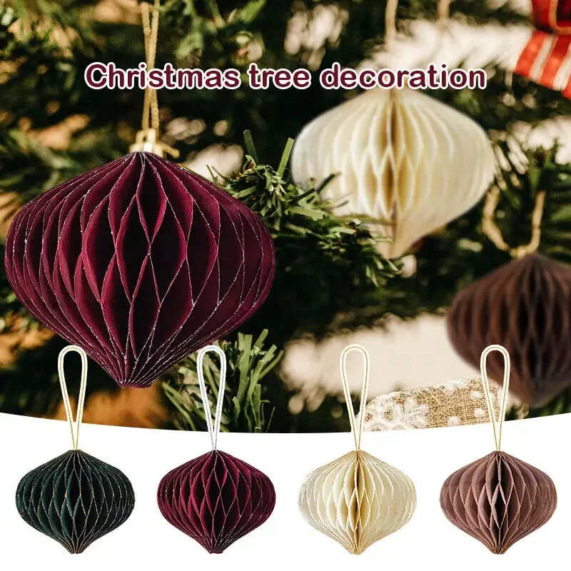 6 Stück bunte hängende Dekorationen, Mini-Papierwabenlaterne mit glitzerndem Randornament für Weihnachtsbaum, Silvester