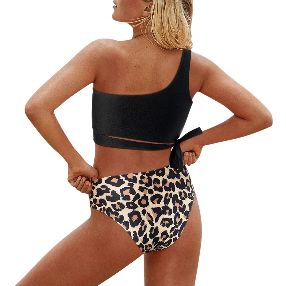 One-Shoulder-Bikini-Set für Damen – Sommer-Badeanzug mit hoher Taille, zweiteiliger Bikini für Frauen – Detail 3