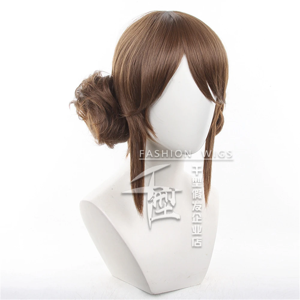Jeu identité V Cosplay jardinière Emma Woods perruque femmes 35 cm cheveux courts avec petits pains marron Cosplay Costume perruque Perucas