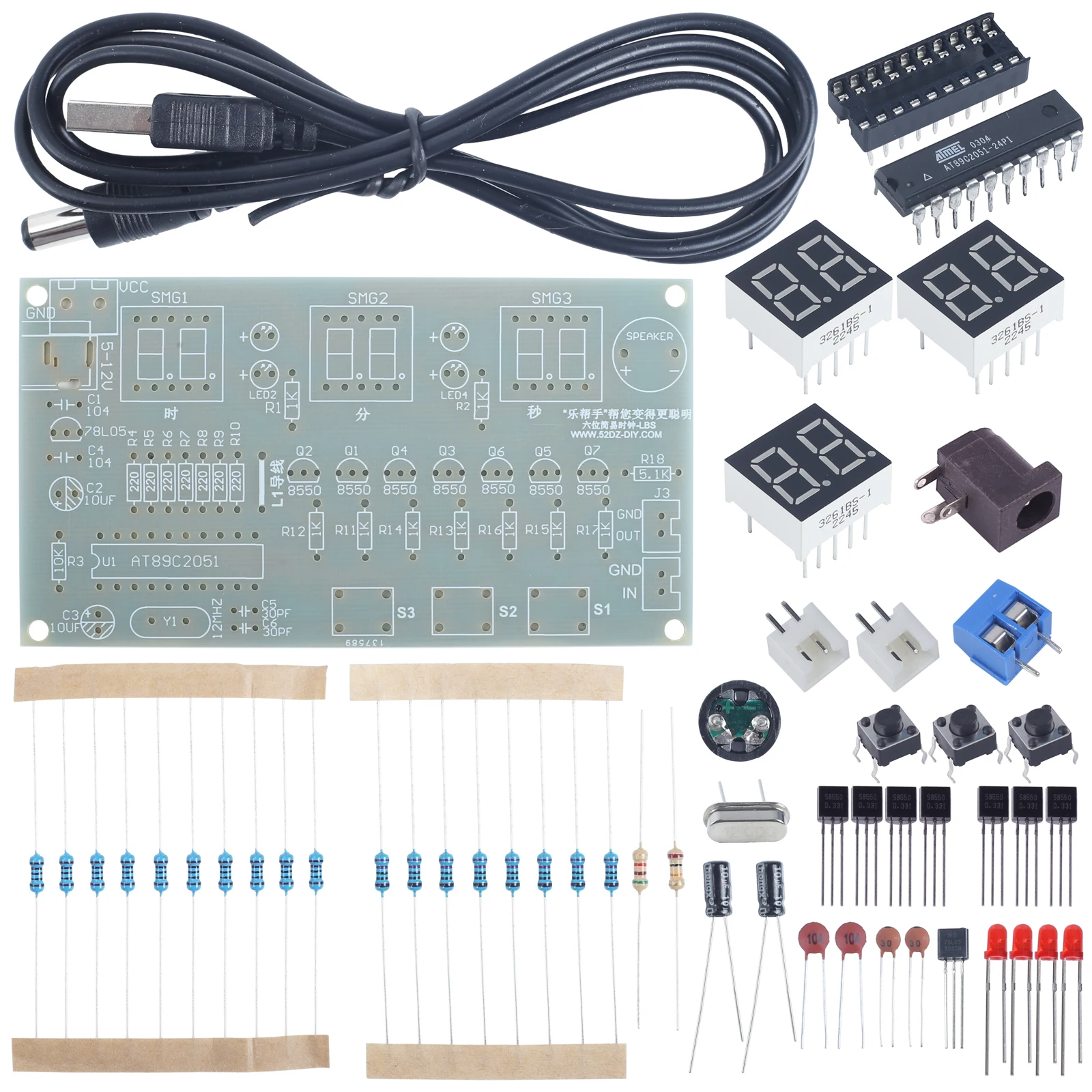 Kit de reloj electrónico DIY, de 6 bits reloj despertador, contador de cuenta atrás, cronómetro, componente, proyecto de soldadura, Suite de