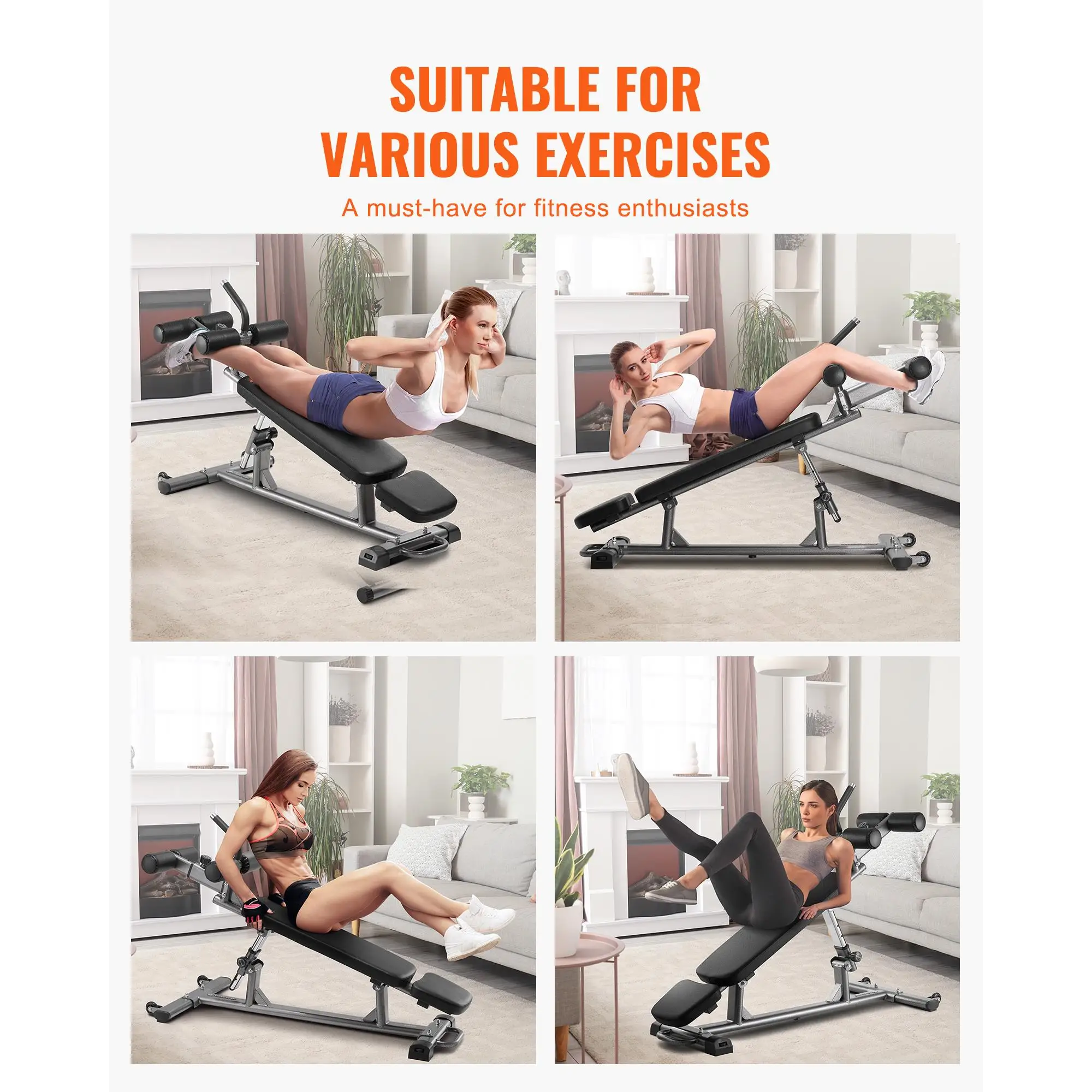 Adjustable Decline Sit Up Bench with Reverse Crunch Handle 4 Height Settings Heavy Duty Steel 1000 Lbs Capacity for home Gym Strength Training Full Body Workout Equipment