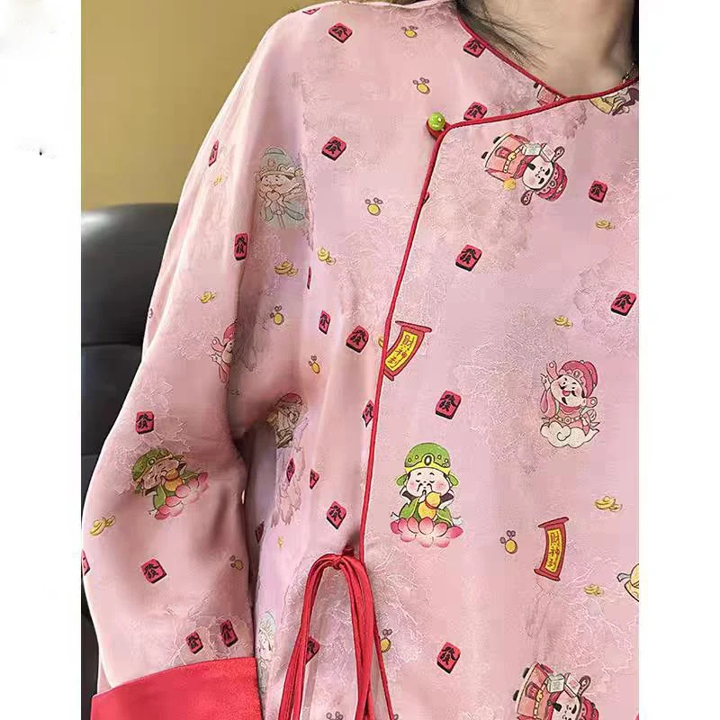 Hohe Qualität Frühjahr und Sommer Neue Rundhals Rayon Gedruckt Spitze Up Top Mode Kontrast Farbe Manschette frauen Hemd S-XL