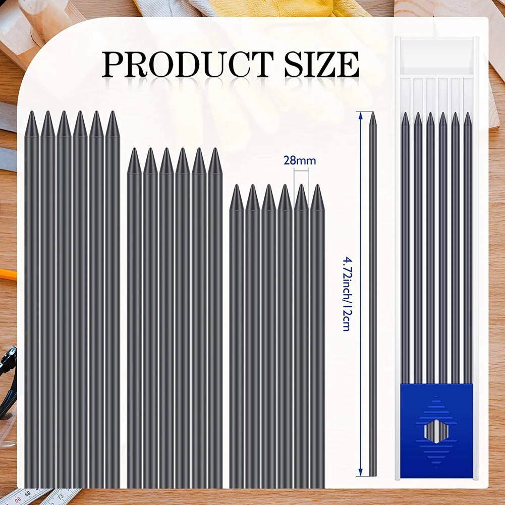 Imagem -03 - Lápis de Carpinteiro Sólido Recargas Carpintaria Lápis Mecânico Escrita Desenho Elaboração Preto 28 mm 60 Pcs