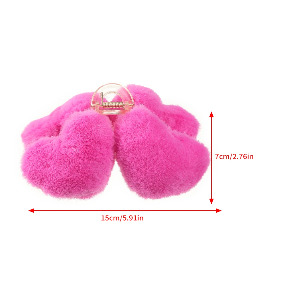 AWAYTR Winter Fluffy Plush Double Heart Hair Claw Clips Elegant Barrettes Women Girls Cute Large Non-Slip Shark Hairpins