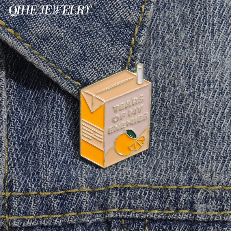 Брошь в виде апельсиновой слезы моих врагов, эмалированные булавки, металлические значки в виде мультяшной коробки для сока, аксессуары для одежды, булавка для рюкзака, подарок