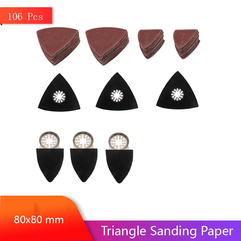 80X80 mm Triangle Sanding Paper 106 Pcs Assorted 60/80/180/240 Grits with Finger Sanding Pad for Polishing Wood Metal Plaster