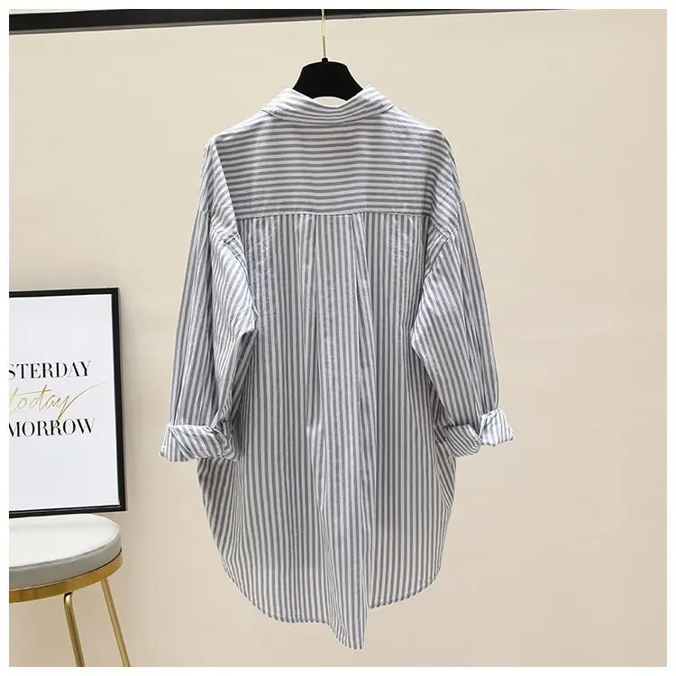 Orange Striped Printed Long-sleeved Shirt for Women, Fashionable, Casual, Simple, Comfortable, Mid-length Cardigan