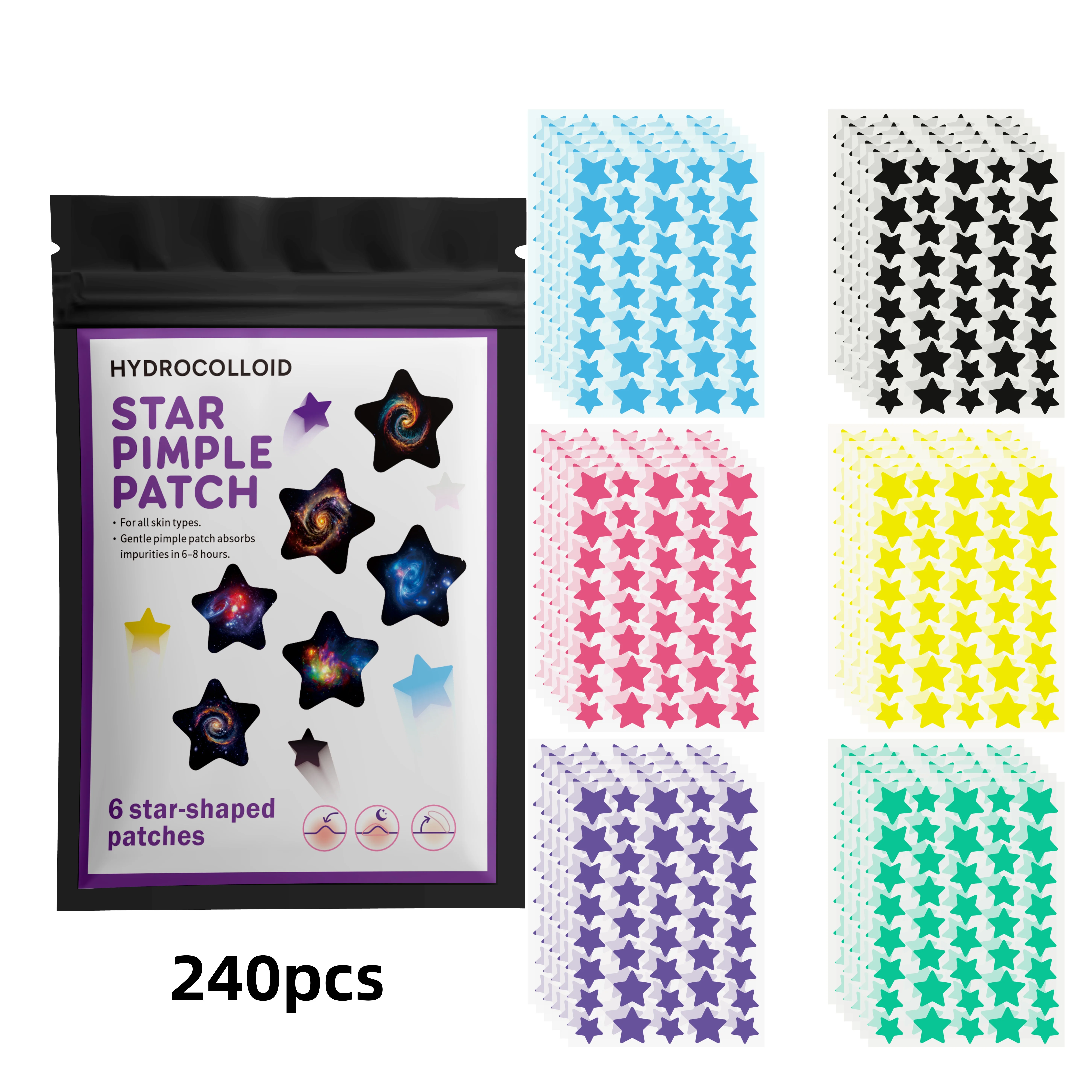 240pcs Hydrocolloid acne patches, round acne patches, star-shaped acne patches, birthday gifts, Valentine's Day gifts