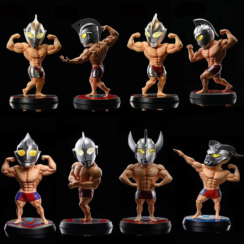 Eyes Light Statue Fitness Expert Muscular Muscle Man Cosplay Seven Ace Taro  Tiga Funny Sexy Figure Model Toys Gift