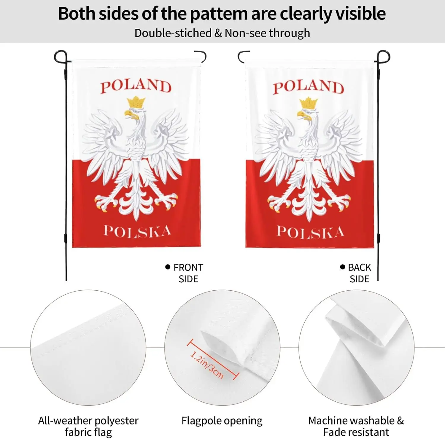 Polish Flag Poland Polska Garden Flag Yard House Flags 12 x 18 Inch, Double Sided Seasonal Holiday Flag Vertical Large Sign Bann