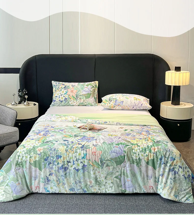 

Floral Print Summer Thin Quilt Soft Skin-friendly Lightweight Air Conditioning Comforter Quilted Throw Blanket Queen King Size