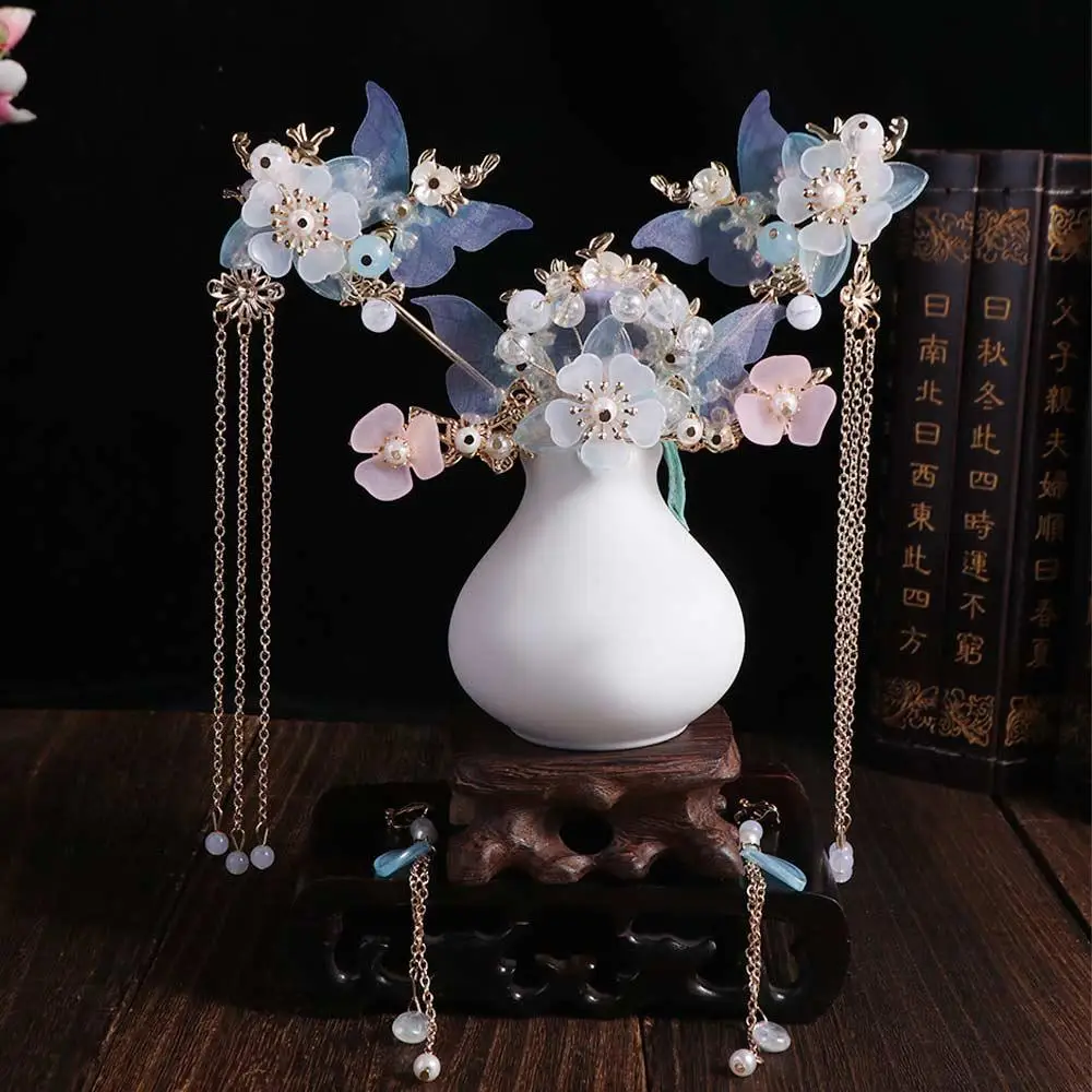 

Alloy Bridal Headwear Plastic U-Shape Wedding Dress Hair Accessories Light Colors New Chinese Style Earrings Hairpin Set Hanfu