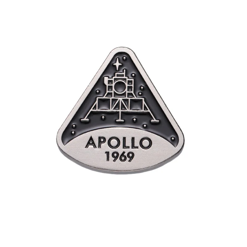 Apollo Moon Landing Commemorative Pins Black English 1969 Metal Badges Accessories Wholesale Gift to Friends