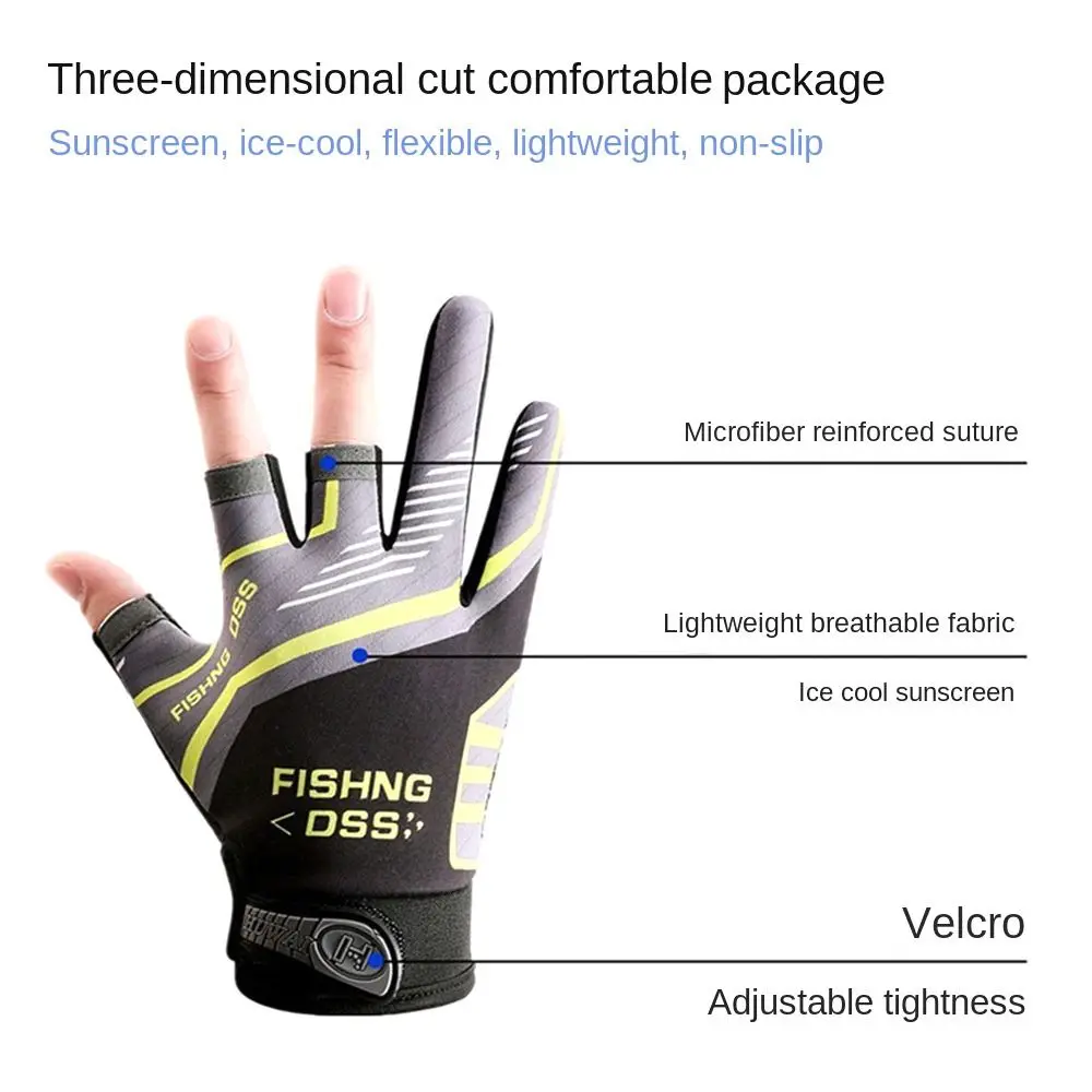 New Ice Silk Fishing Gloves Breathable Neoprene Cloth Three Finger Cut Gloves Anti-Slip Thin 3 Finger Glove Fish Equipment