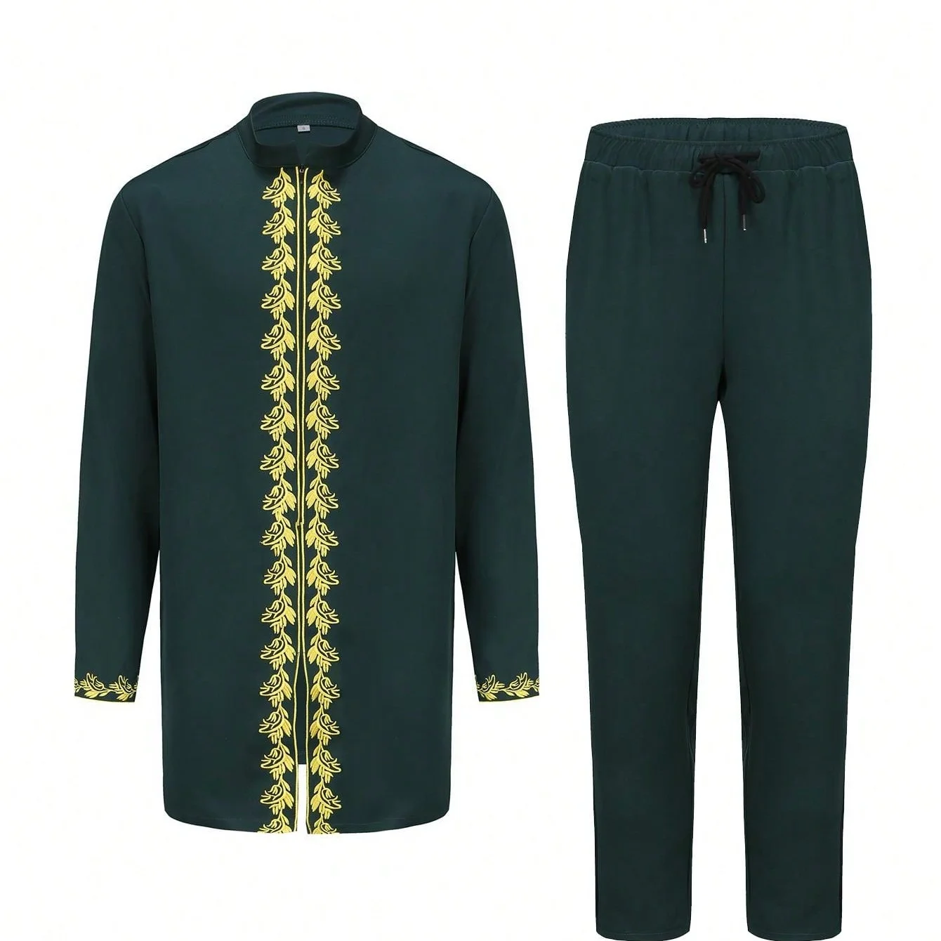 

New Summer Men's Social Suit Shirt and Pants Two-Piece Set Round Neck Solid Color Short Sleeve African Men's Ethnic Style