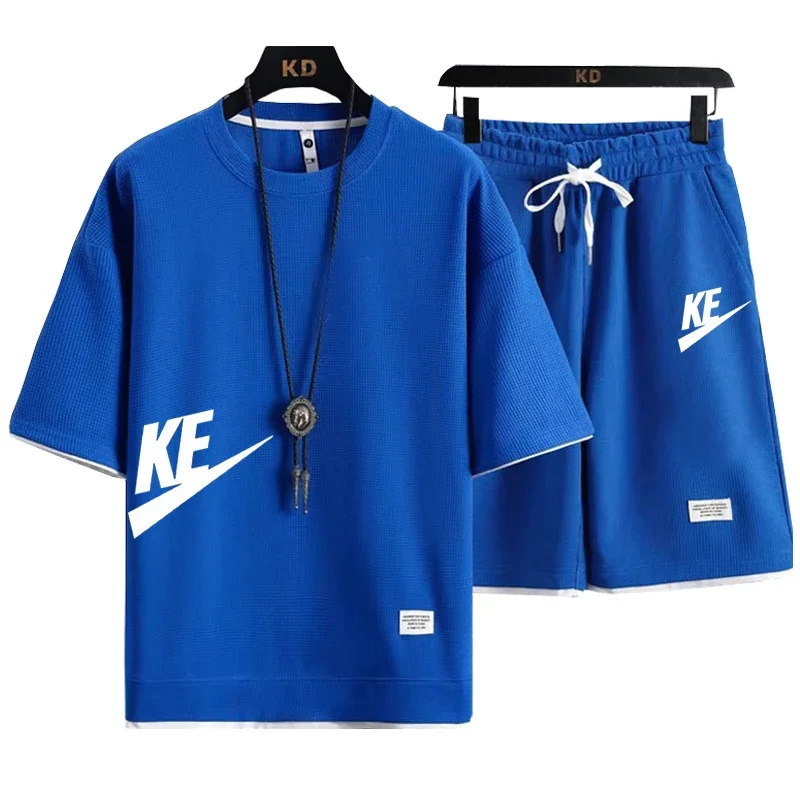 

Men's printed two-piece sports outfit set, suitable for daily exercise wear, casual and comfortable summer fashion