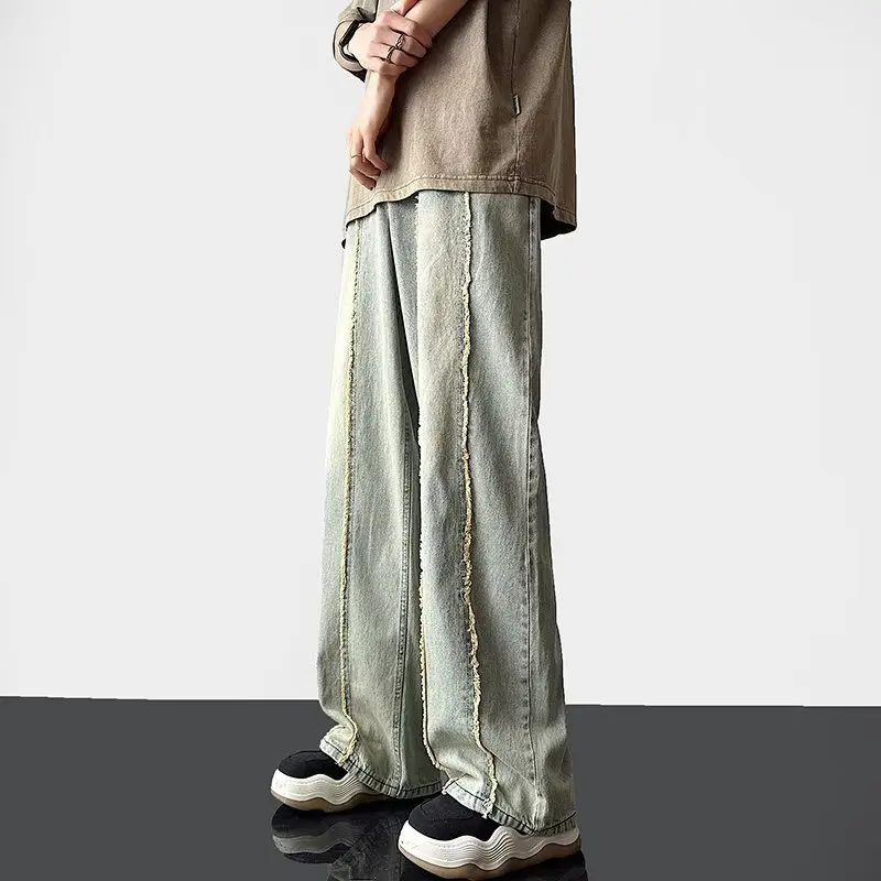 

Осень-зима, большие размеры 300, джинсы цементного цвета для мужчин и женщин, винтажные американские уличные прямые брюки для похудения, желтая грязь...