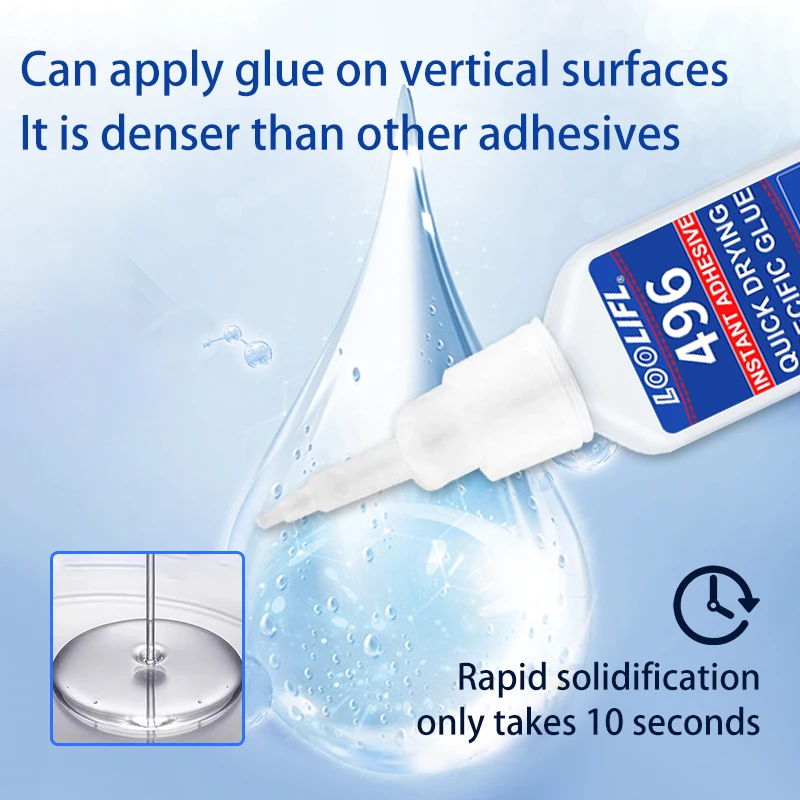 Super strong cyanoacrylate all-around glue, 3 seconds adhesion, waterproof, suitable for plastics, rubber, ceramics, metals.