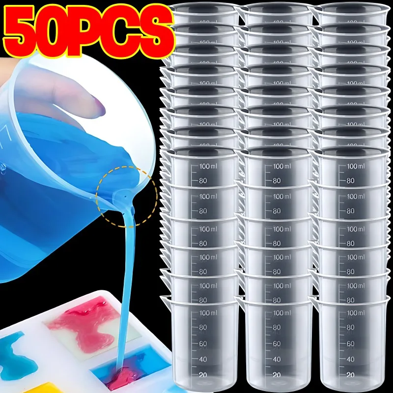 

50/1 шт. 100 мл пластиковые мерные весы чашка лабораторный прозрачный градуированный контейнер для жидкости маленькие стаканы без ручки кухонные инструменты