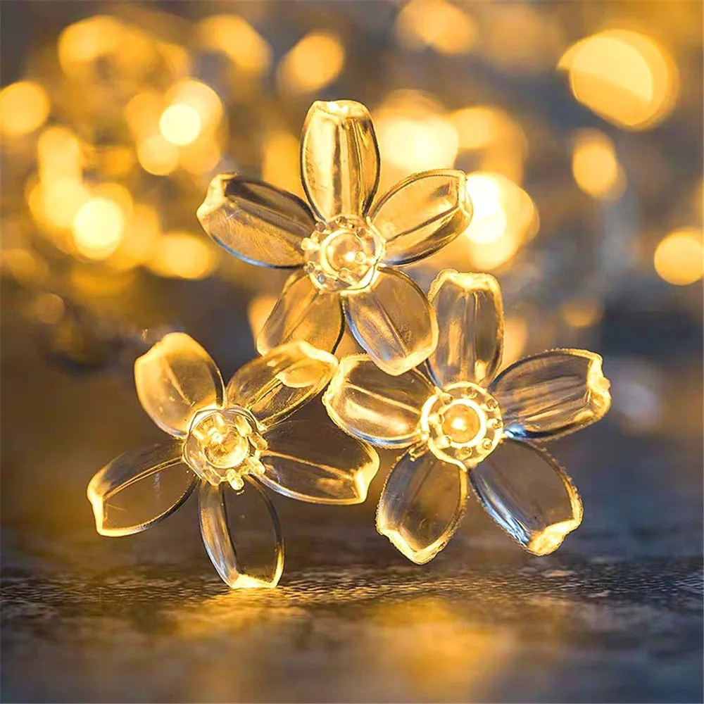 1PC Solar String Flower Lights Outdoor 20/50/100 LED Fairy Light For Garden Fence Patio Yard Christmas Tree Decor