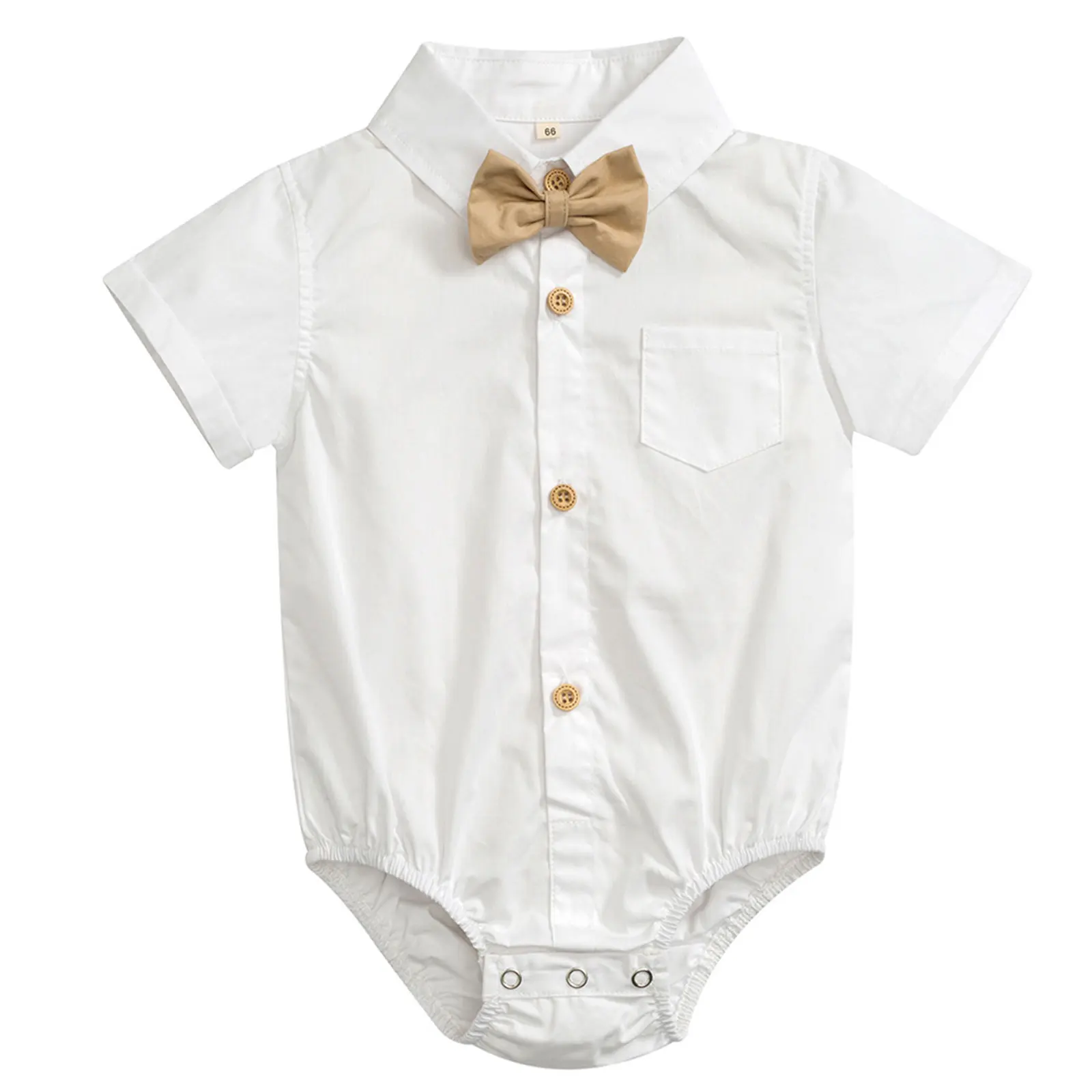 

Baby Boys Romper Short Sleeve with Collar Infant Gentleman Shirt Bodysuit with Bow Tie T-Shirt Summer Formal Casual Shirt Top