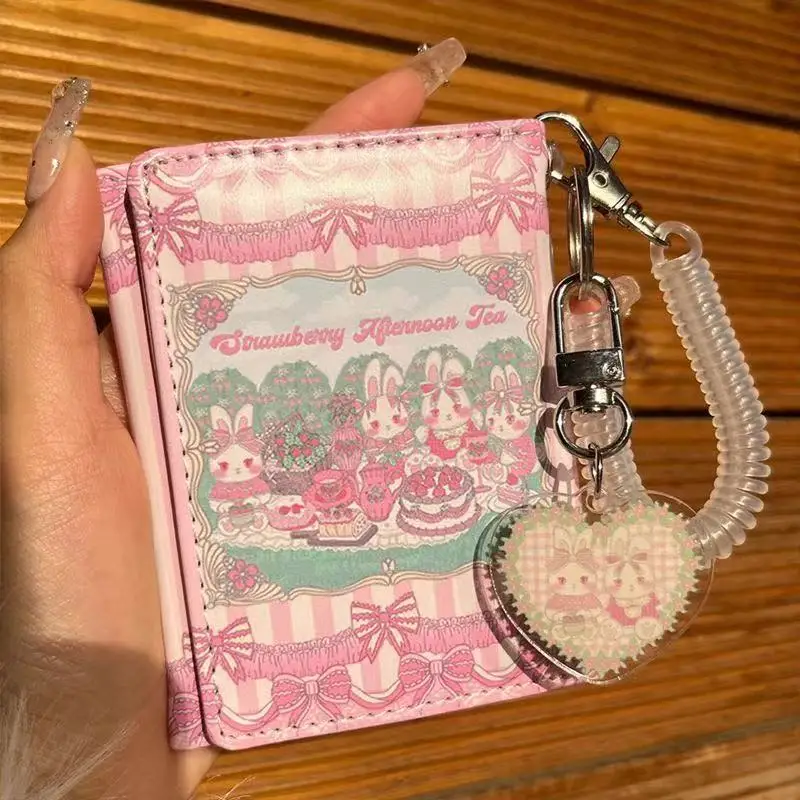 Cute Rabbit Strawberry Orchard Retro Wallet Zero Wallet Card Bag Integrated Cute Student Niche Multi Slot Wallet Storage BagGift