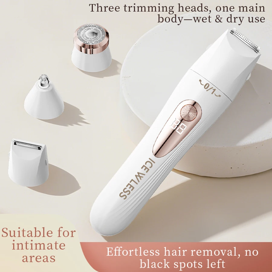 Women's Three-in-One Razor, USB Charging, Smart LCD Display, Home Underarm Hair Removal Device, Suitable for Legs, Arms, Face