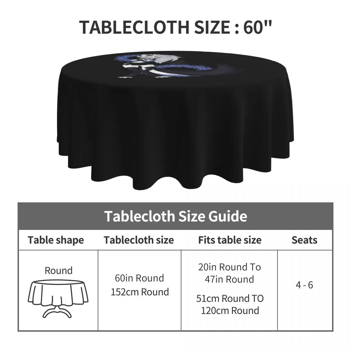 مفرش طاولة مستدير مقاوم للماء من Helluva Boss Loona، مفرش طاولة مقاوم للزيت لأحداث المطبخ، غطاء طاولة الطعام 60 بوصة