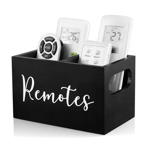 Wooden Remote Control Storage Box with Dividers Makeup Organizer Tea Bag Coffee Packet Storage Box
