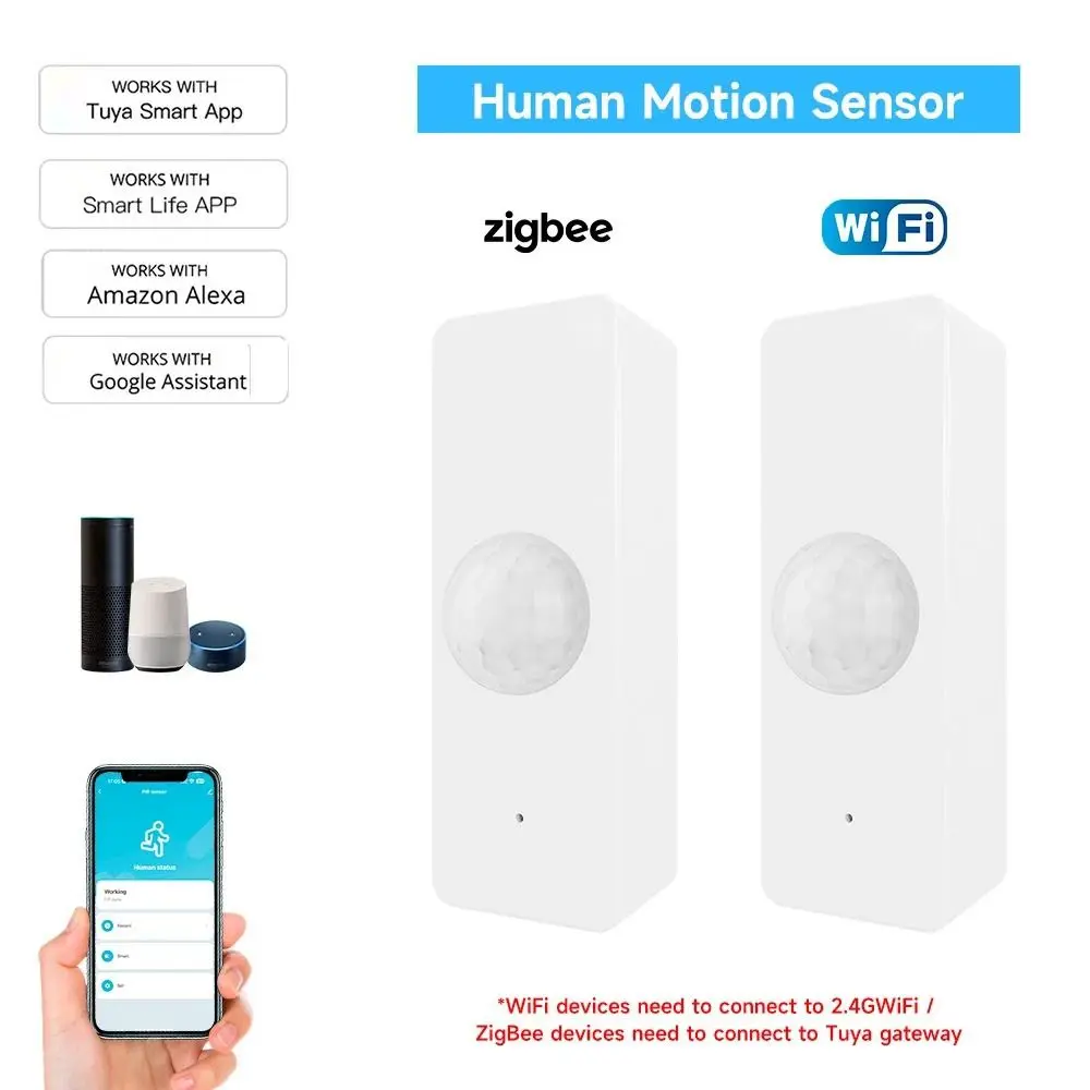 

Датчик движения Wi-Fi/Zigbee Smart 105 ° Чувствительный угол детектора движения человеческого тела PIR сигнализация низкой мощности датчик присутствия человека