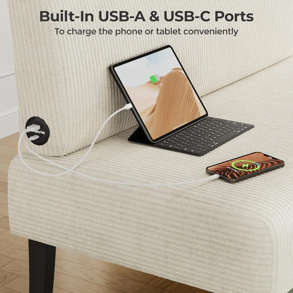 Mini sofá compacto, futón de dos plazas para dormitorio, tela de pana, fácil montaje, ideal para espacios pequeños, sala de estar