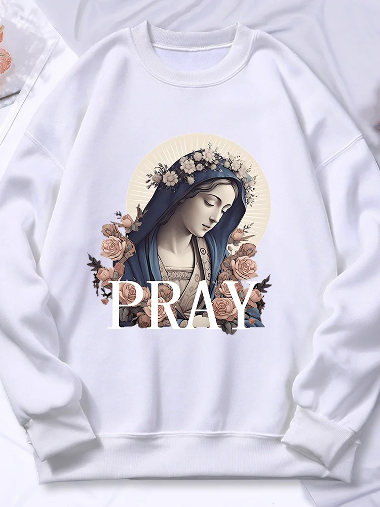 Sudadera con capucha con estampado de la hermosa virgen para mujer, sudadera polar cálida, informal s-xxl Sudadera con capucha, Tops versátiles de moda para mujer, Otoño, nuevo